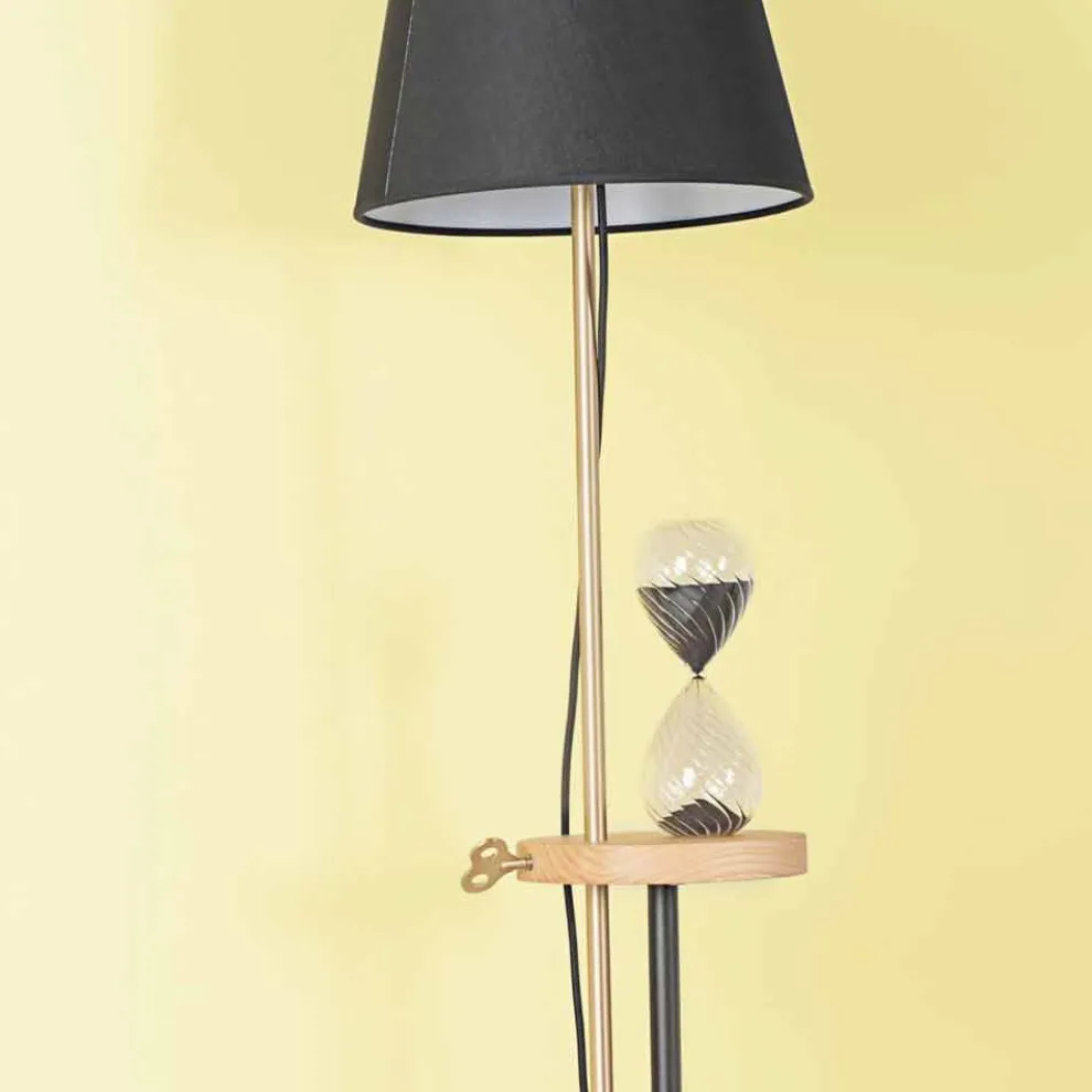 Design Stehleuchte aus Stahl, Esche und Messing Made in Italy - Pitulla