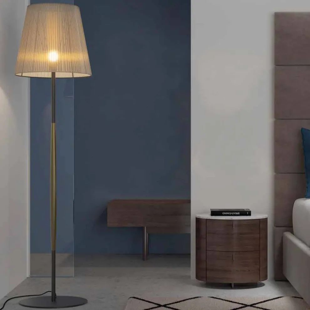 Design Stehleuchte aus Metall, Holz und Organza Made in Italy - Boom