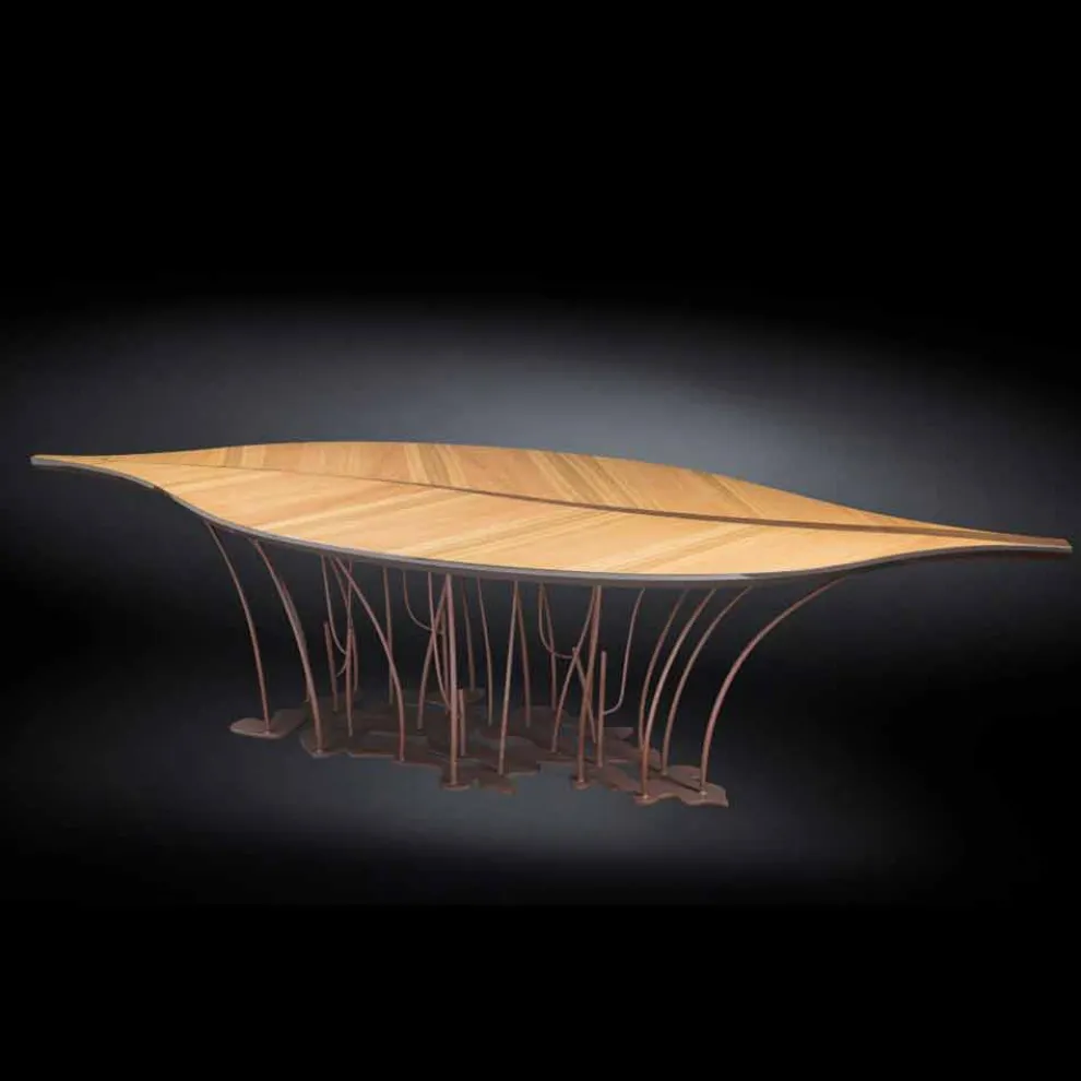 Design Tisch aus Furnierholz Eiche und Nuss Fenice