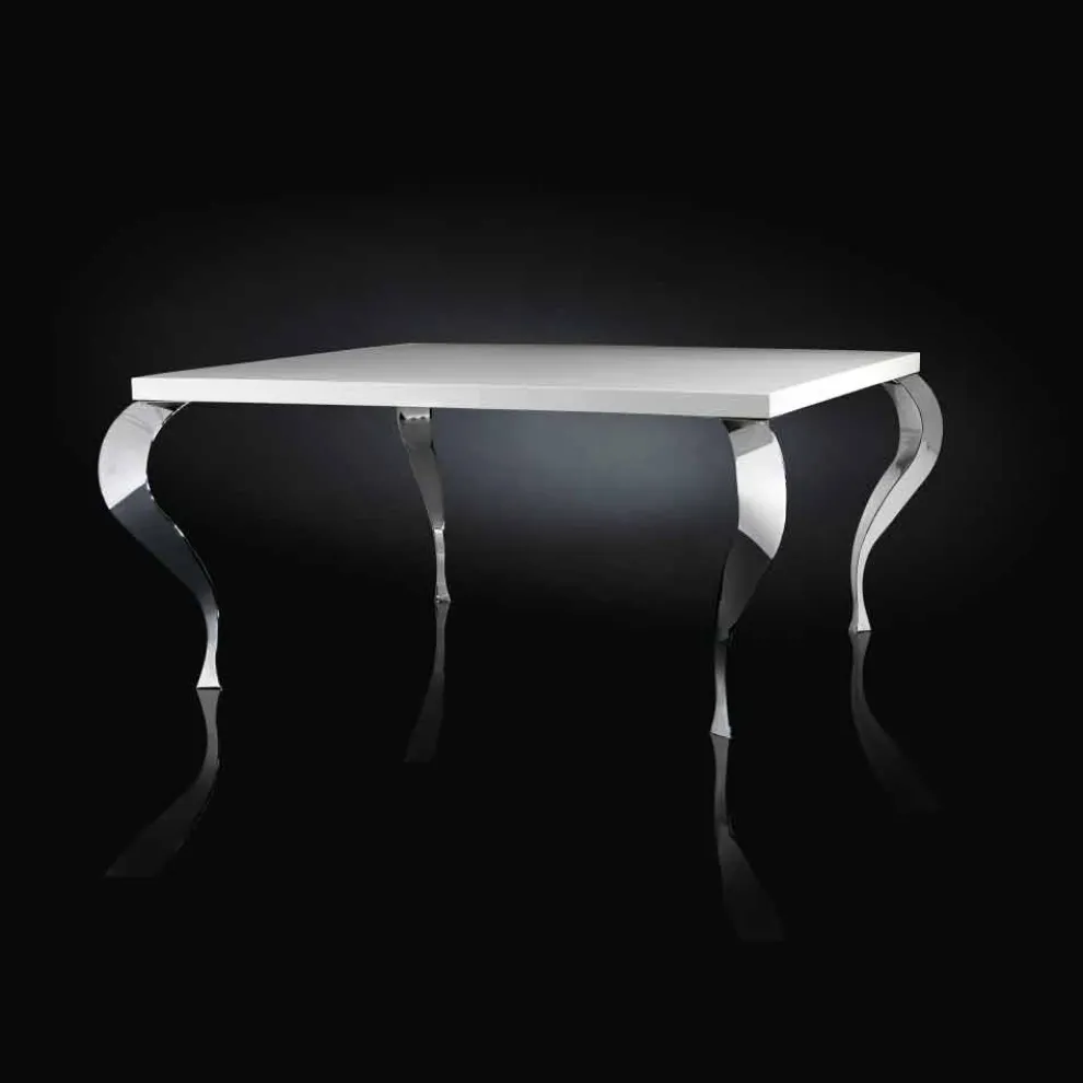 Design Tisch viereckig aus MDF und Stahl verchromt Luigi