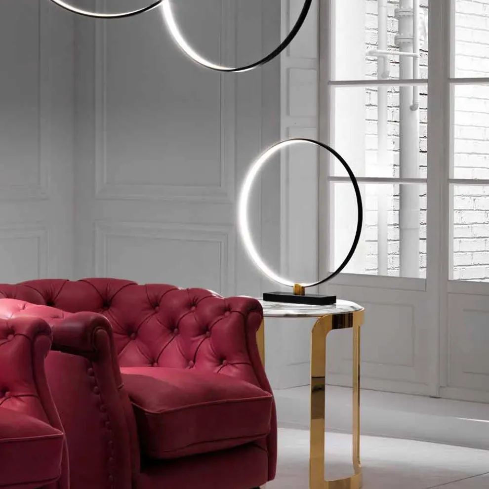 Design Tischleuchte aus schwarzem Aluminium und Messing Made in Italy - Norma