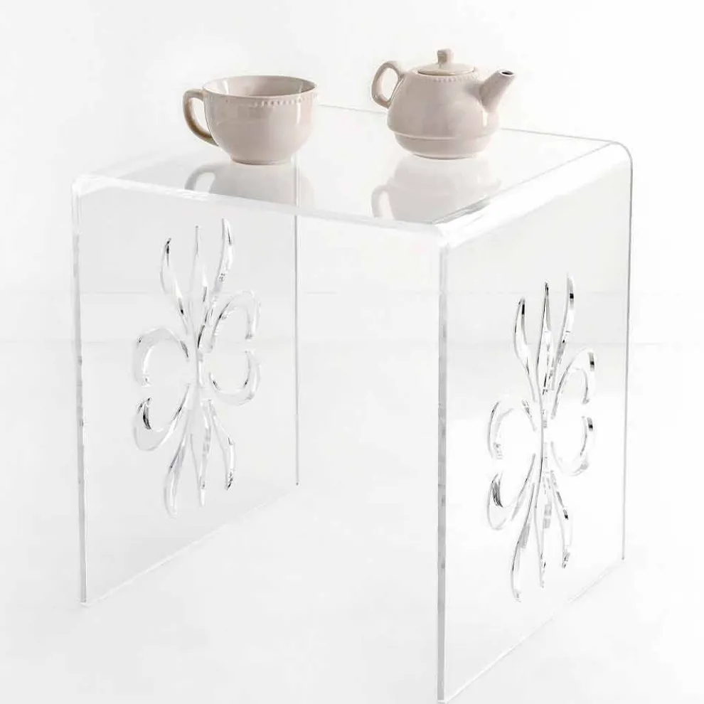 Design Wohnzimmer Tischchen aus transparentem Plexiglas, Mandas