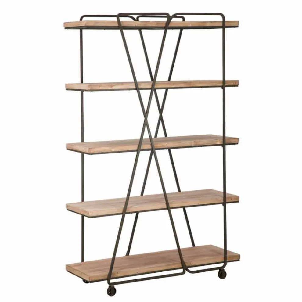 Design-Bodenregal im Industriestil aus Holz und Eisen - Soline