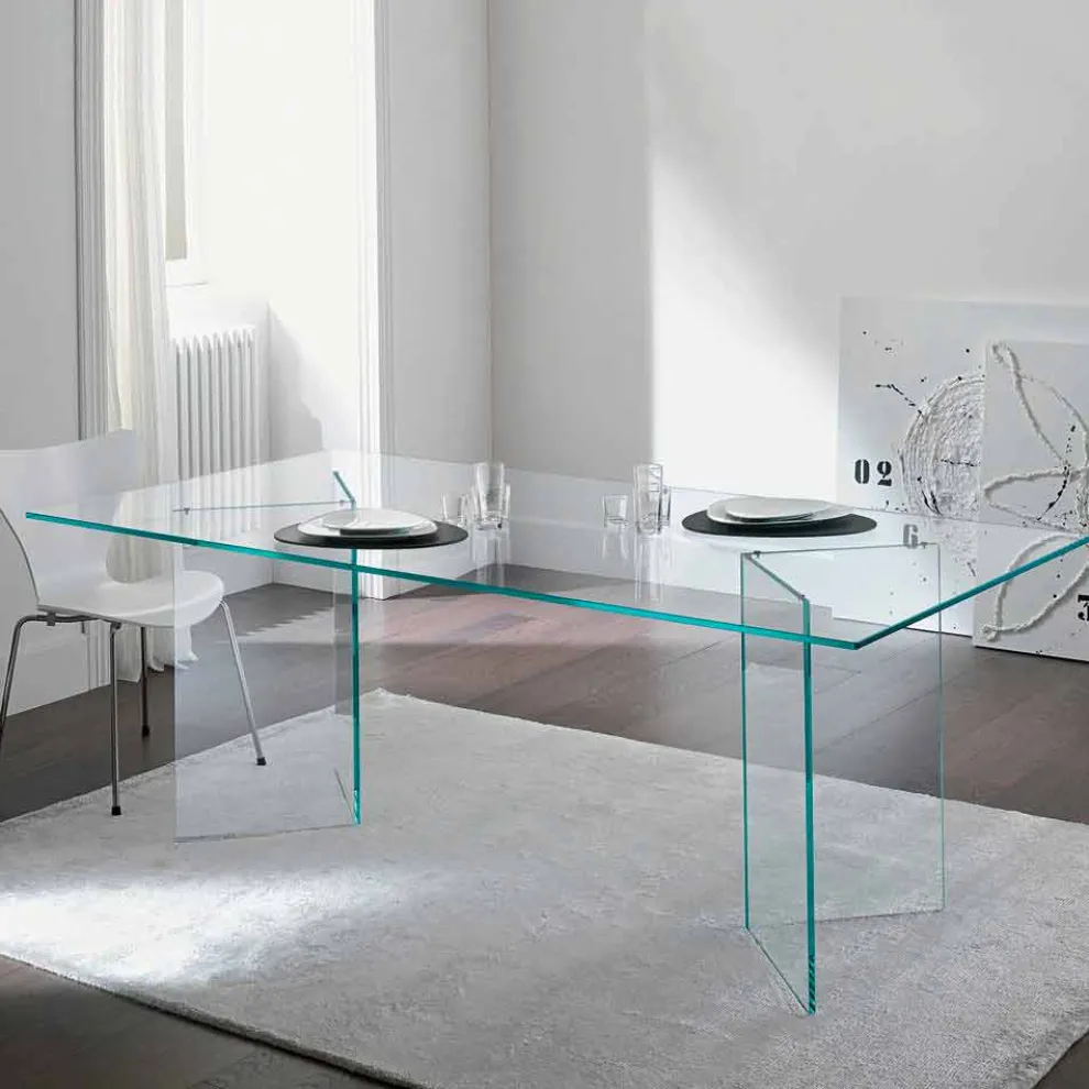 Designer Esstisch aus extra klarem Glas, Luxus Made in Italy - Pollinare