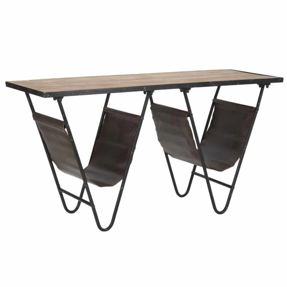 Designer Zeitungstisch aus Eisenholz und Kunstleder - Marilena