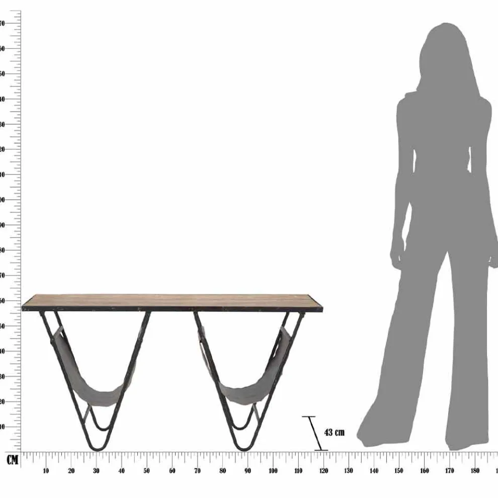 Designer Zeitungstisch aus Eisenholz und Kunstleder - Marilena