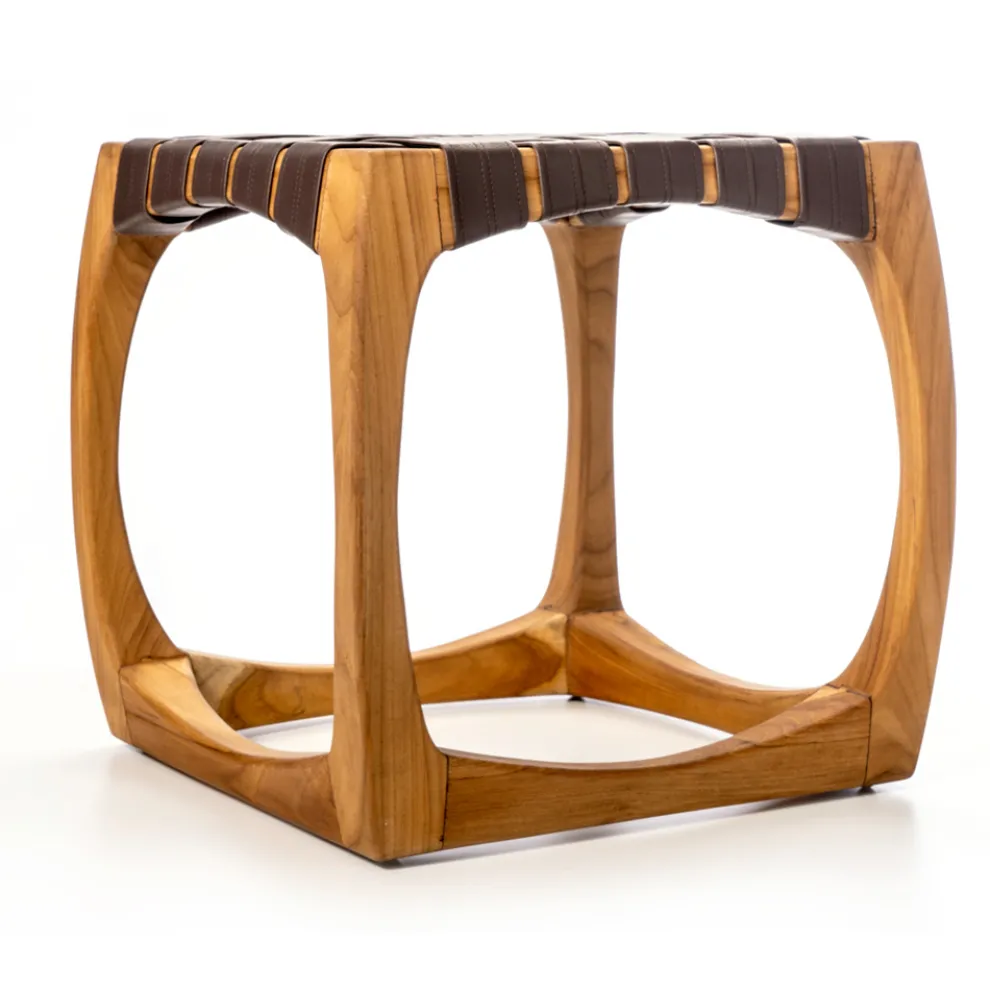 Designer-Badezimmerhocker aus Teakholz mit geflochtener Sitzfläche – Yucca