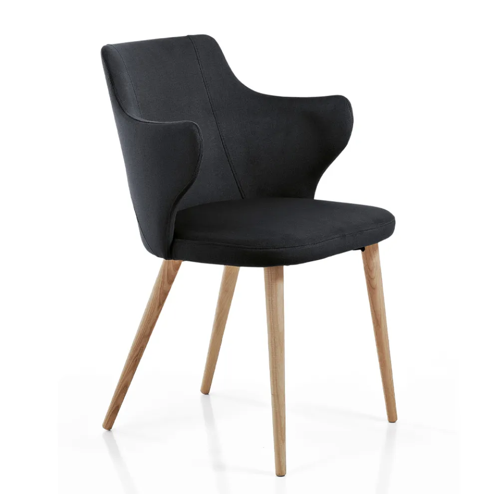 Designer-Esszimmersessel aus farbigem Stoff und Esche – Duchess