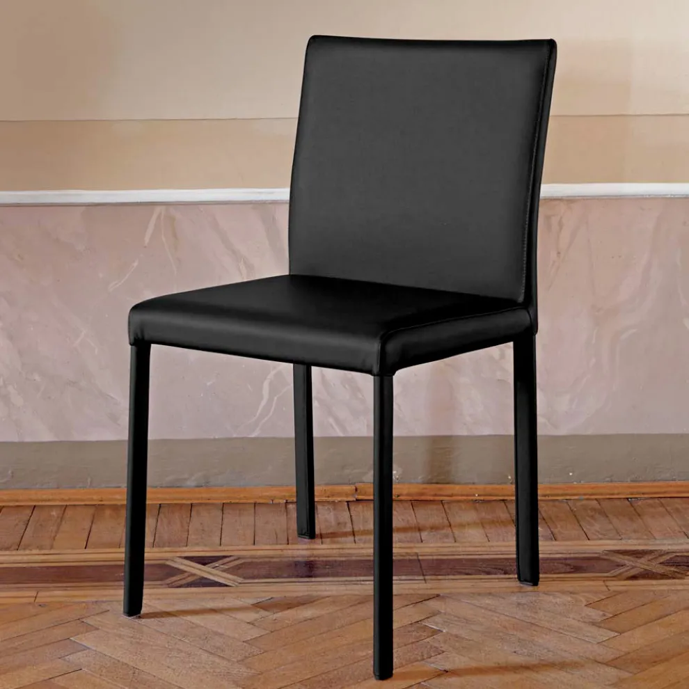 Designer-Küchenstuhl, vollständig gepolstert mit Leder, hergestellt in Italien – Tara