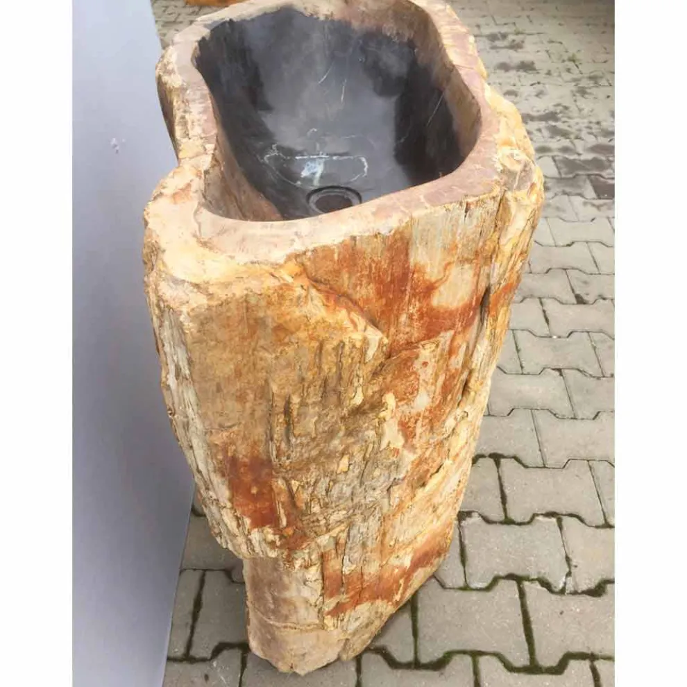 Designer-Waschtisch mit Sockel aus versteinertem Ley-Holz, handgefertigt