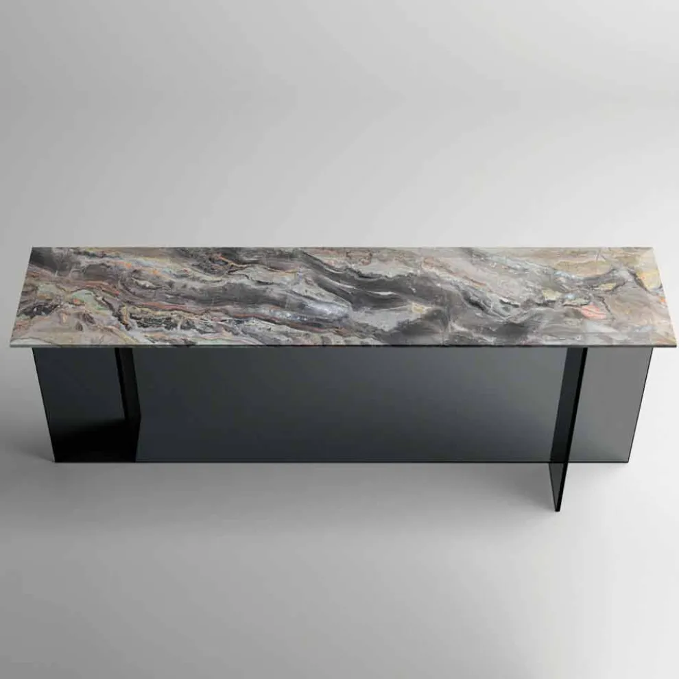 Designkonsole mit Marmorplatte und Glassockel Made in Italy - Molino