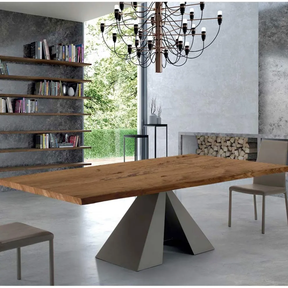 Designtisch aus furniertem Holz und Stahl, hergestellt in Italien – Dalmata