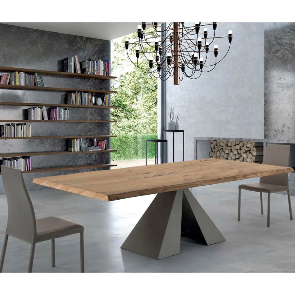 Designtisch aus furniertem Holz und Stahl, hergestellt in Italien – Dalmata