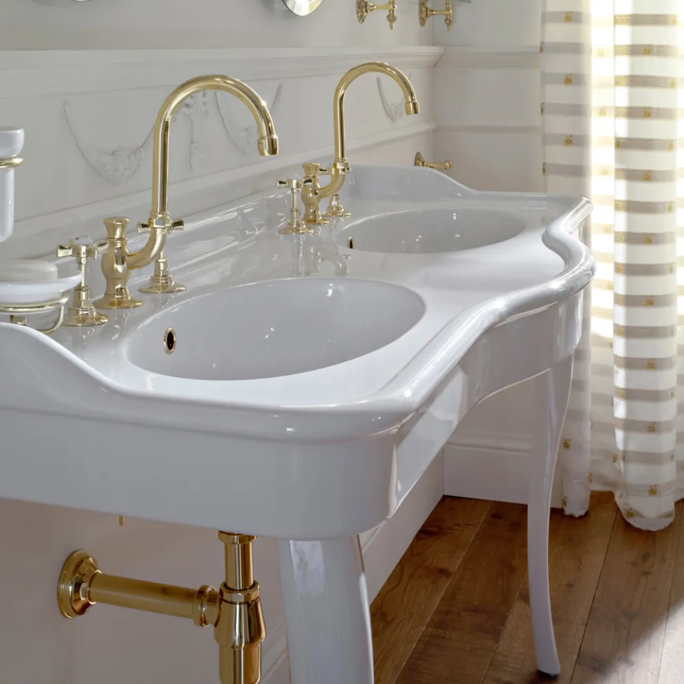 Doppelschüssel Consolle Waschbecken mit Keramikfüßen, Made in Italy - Paulina