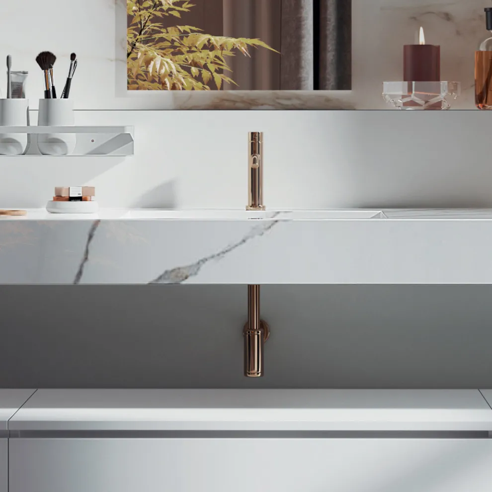 Doppelte Badezimmerkomposition mit rechteckigem Spiegel und Waschbecken, hergestellt in Italien – Palom