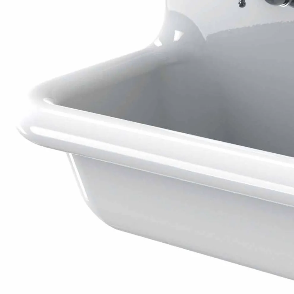 Doppelwandwaschbecken in weißer Keramik im Vintage-Stil Andy