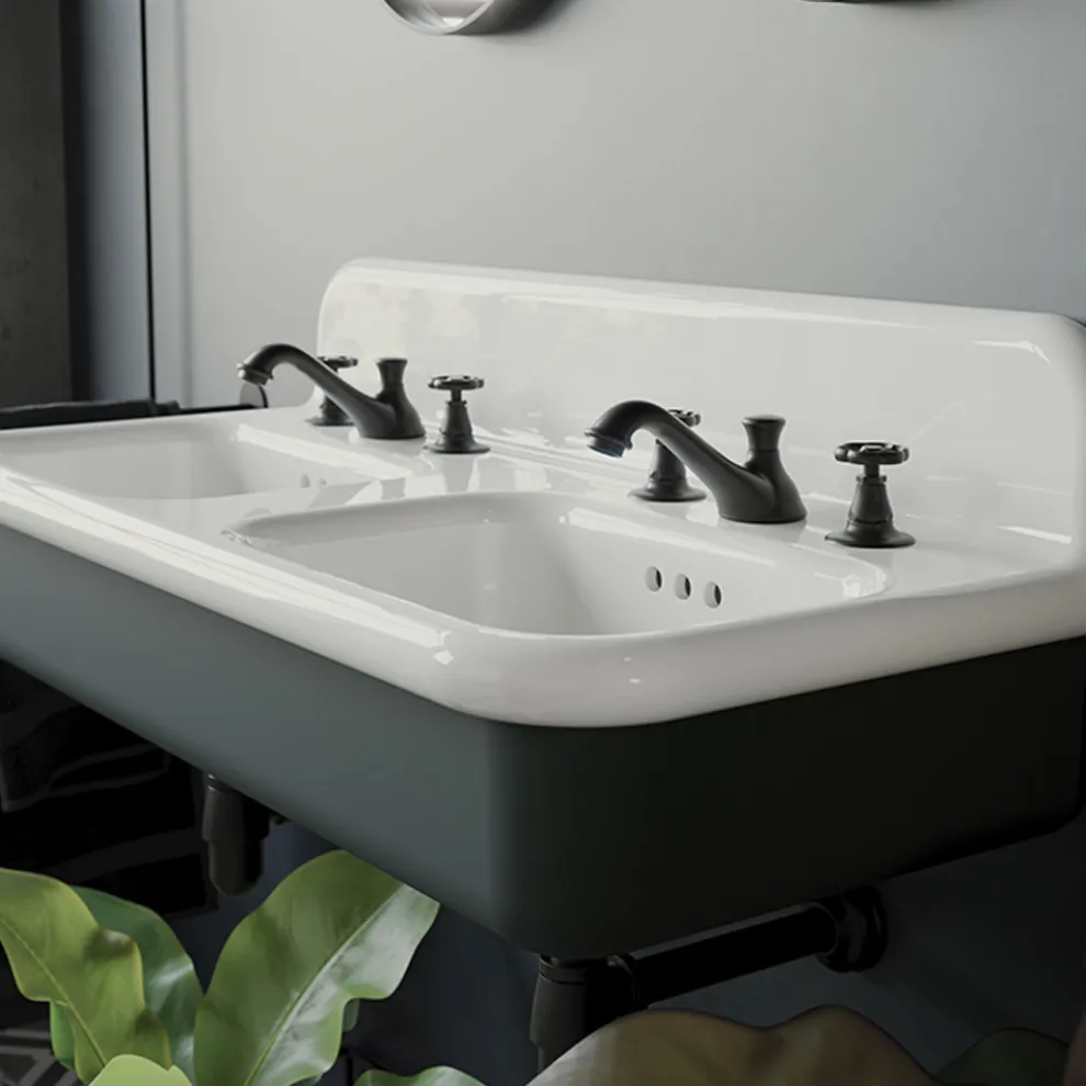 Doppelwaschbecken mit rechteckiger Keramikstruktur – Kevin