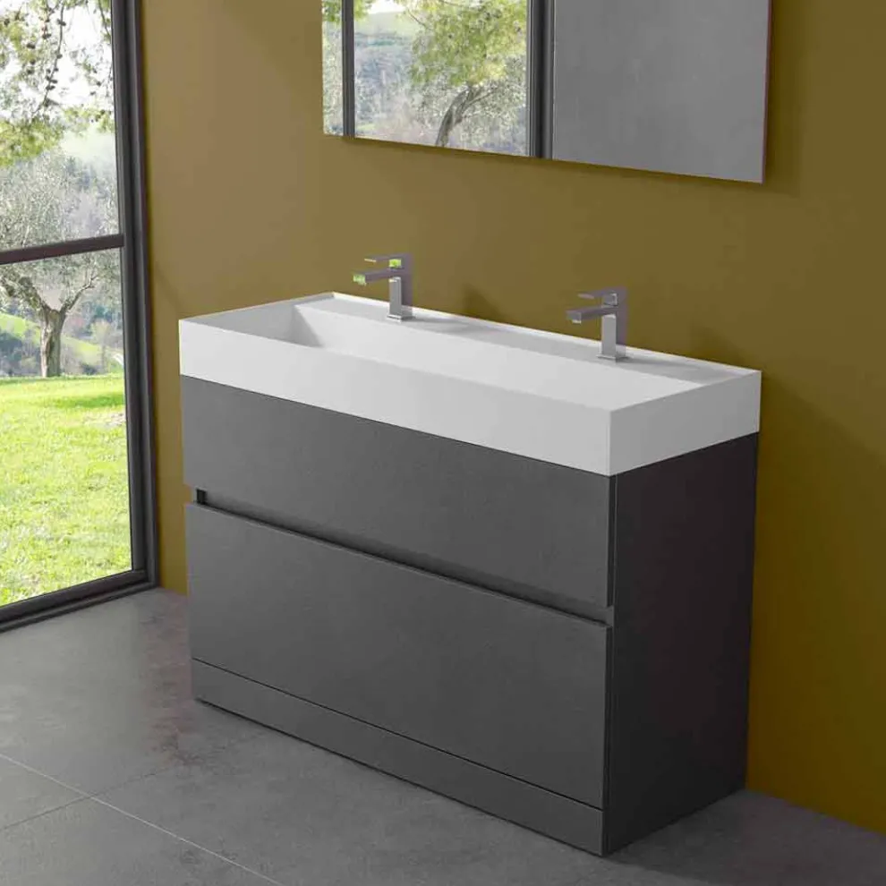 Doppelwaschbecken mit Bodenschrank Modernes Design in Laminat - Pompei