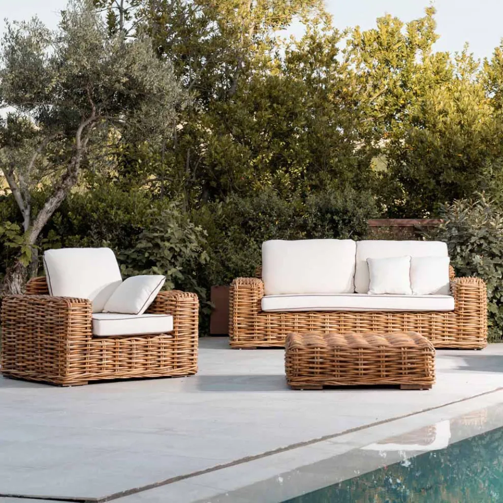 Wohnzimmer im Freien aus natürlichem Rattan, inklusive Kissen, – Keira