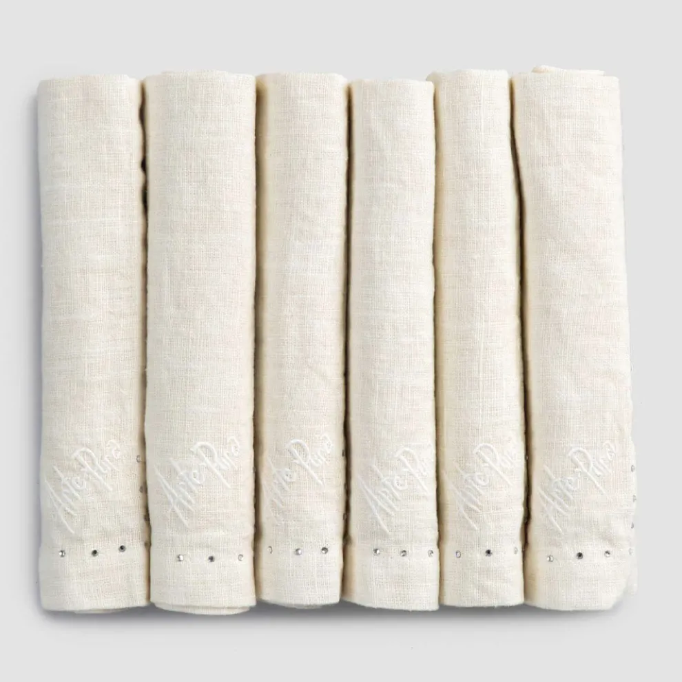 Leinenservietten mit schwarzen oder Butterkristallen, 6 Stück italienischer Luxus - kostbar