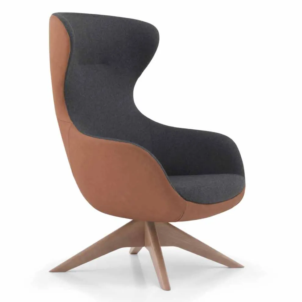 Drehbarer Ledersessel mit Holzgestell Made in Italy - Butterfly