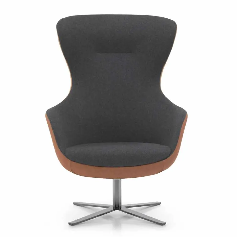 Drehbarer Wohnzimmersessel aus Leder und Stoff Made in Italy - Butterfly