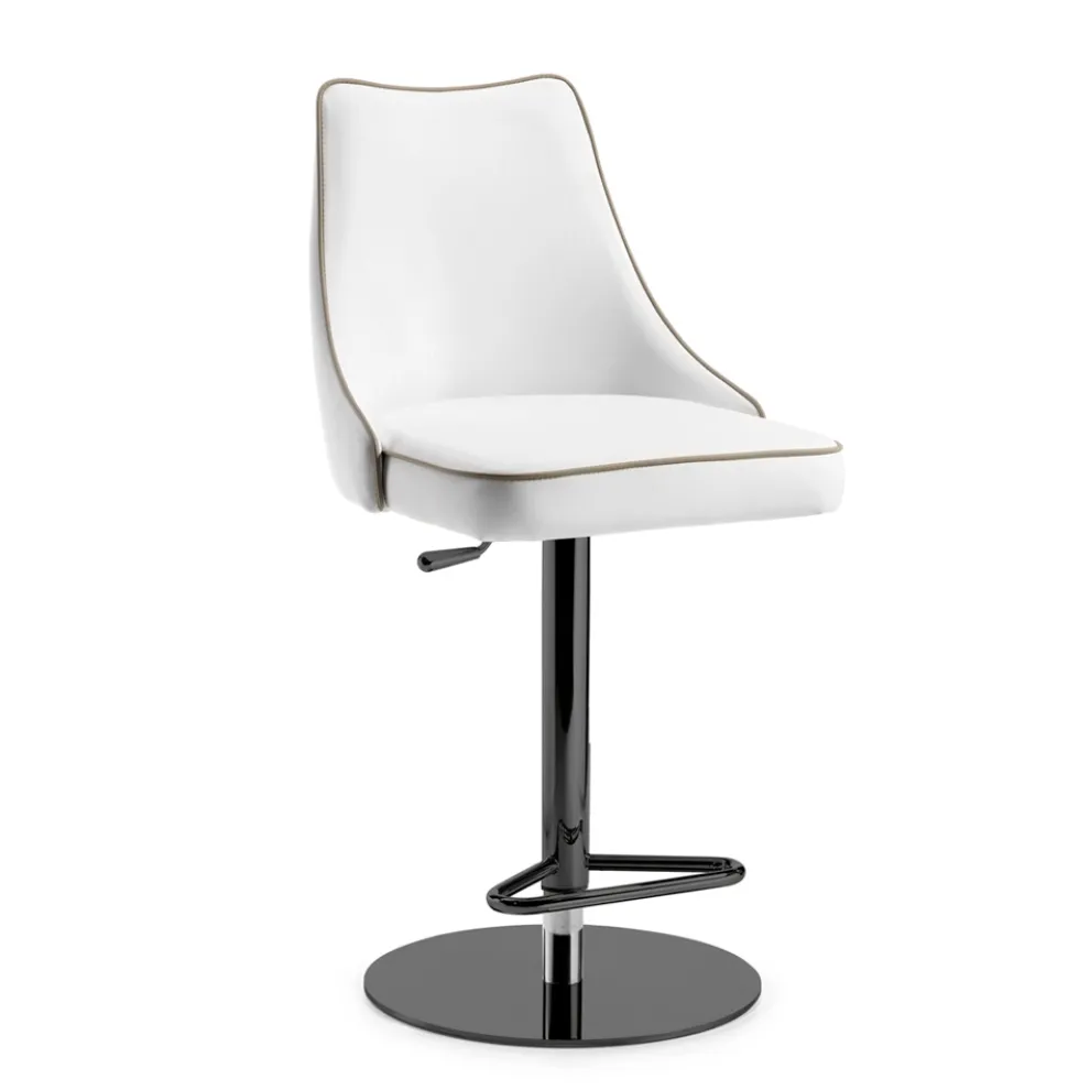 Drehhocker aus weißem Leder und schwarzer Struktur, hergestellt in Italien – Teddybär