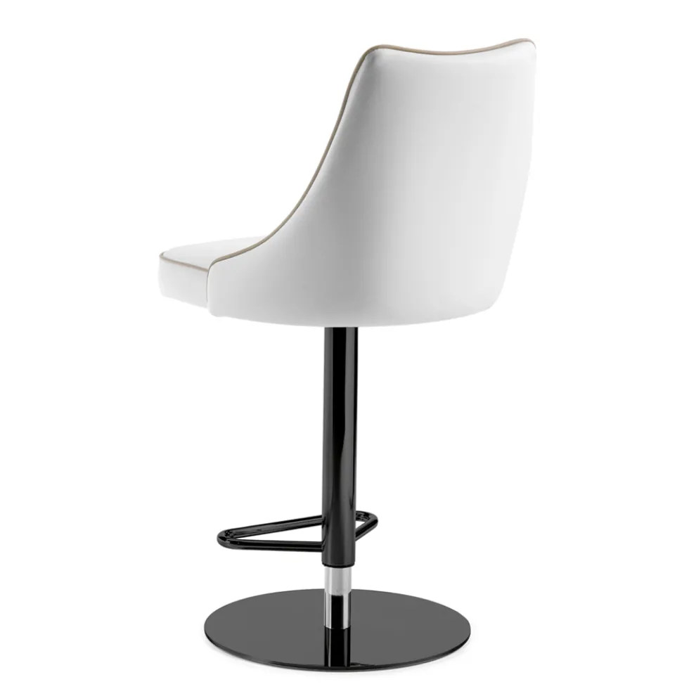 Drehhocker aus weißem Leder und schwarzer Struktur, hergestellt in Italien – Teddybär