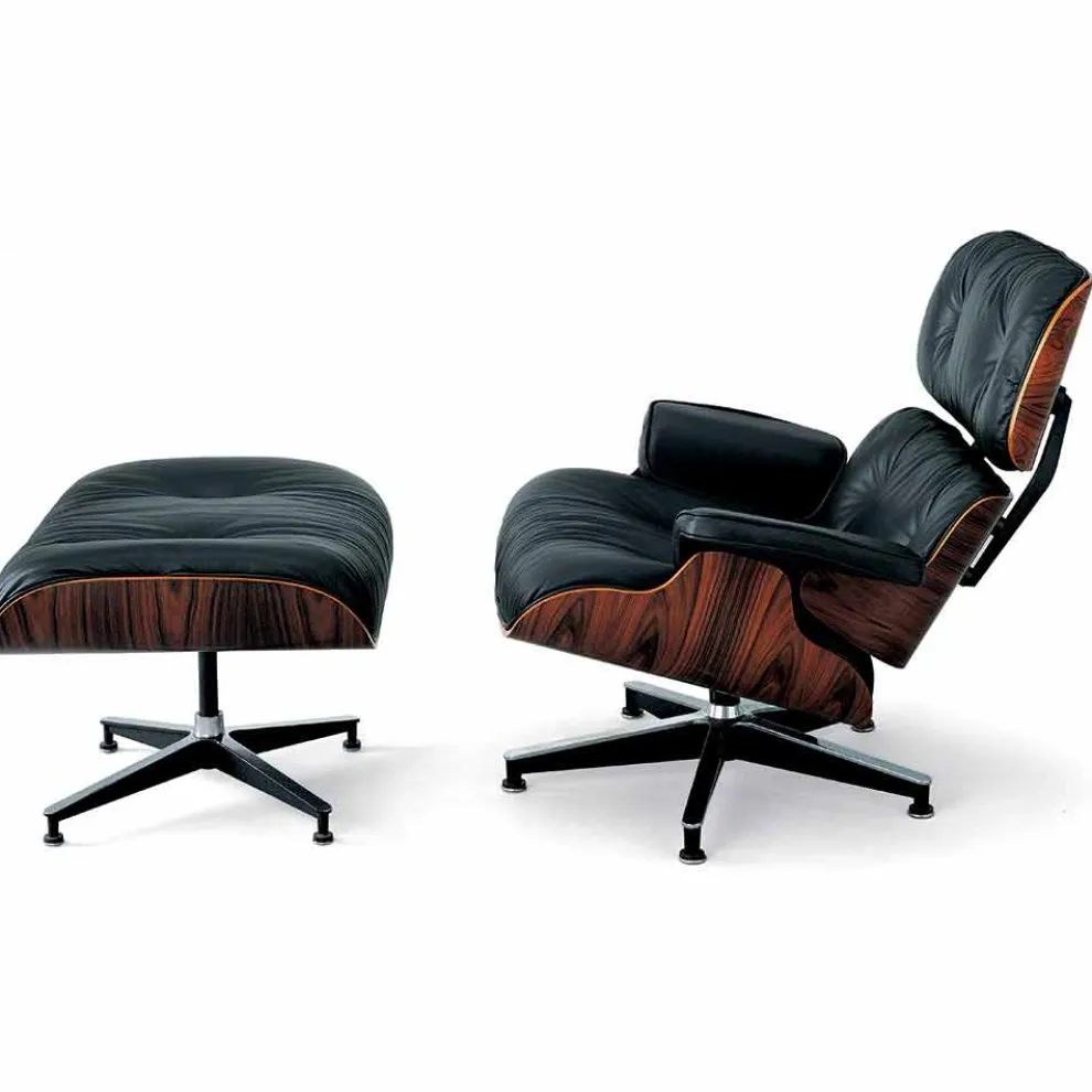 Drehsessel mit Lederbezug und Fußstütze Made in Italy - Maestrale