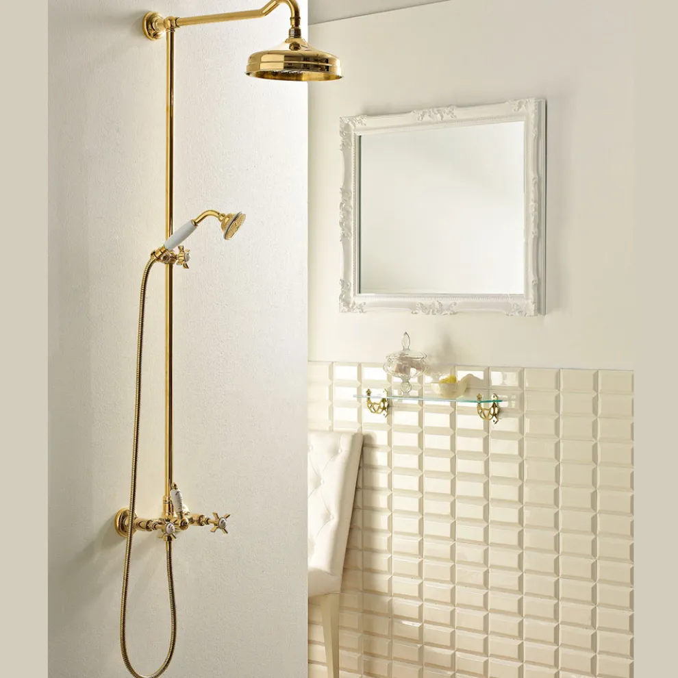 Duschgruppe mit Gleitschiene aus Vintage-Messing, Made in Italy – Katerina