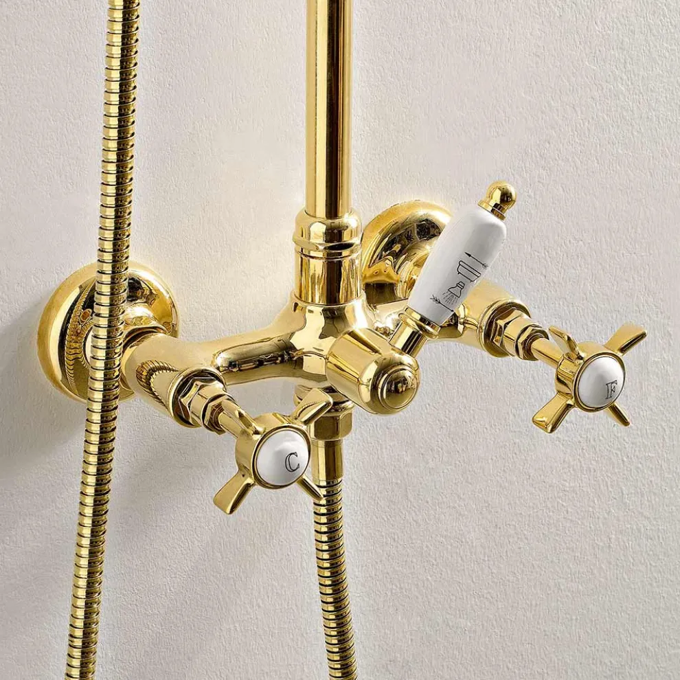 Duschgruppe mit Gleitschiene aus Vintage-Messing, Made in Italy – Katerina