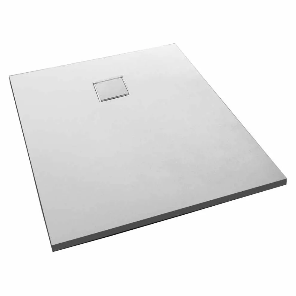 Duschwanne aus Kunstharz mit weißem Samteffekt 100 x 70 mit Ablaufabdeckung - Estimo