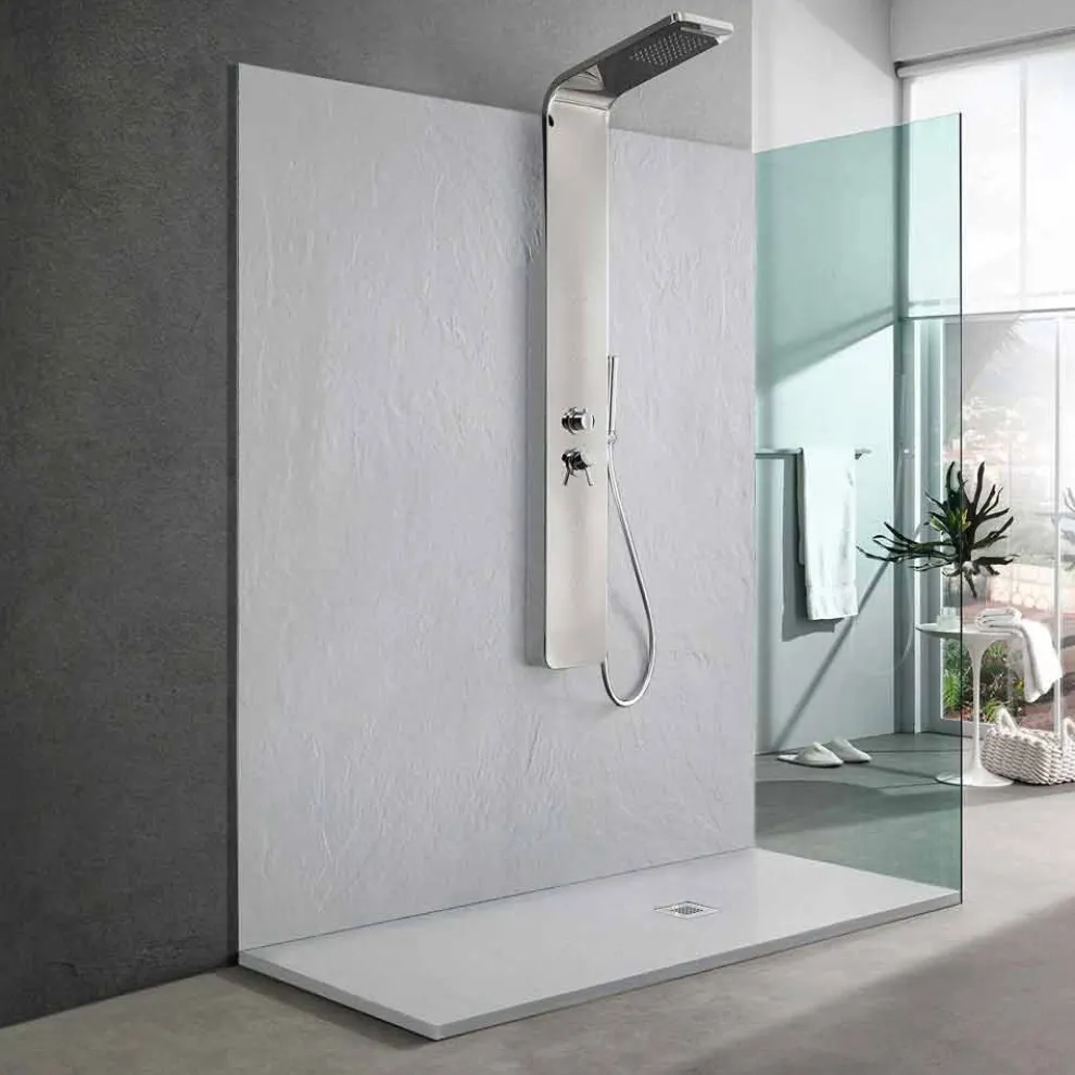 Duschwanne aus weißem Harz mit Schiefereffekt 170x70 Modernes Design - Sommo