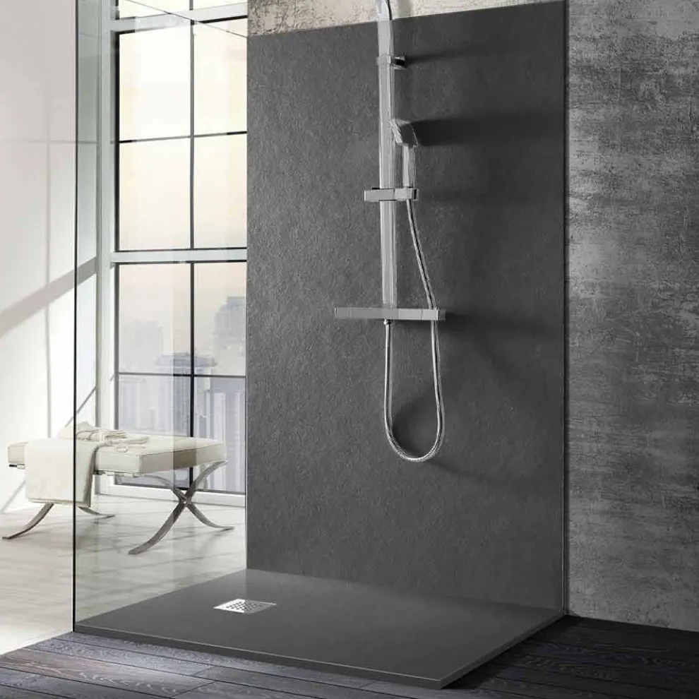 Duschwanne 140x70 aus Stein-Effekt-Harz mit Stahlgitter - Domio