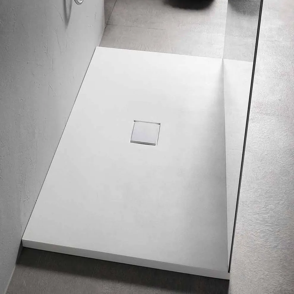 Duschwanne 160x80 cm aus weißem Harz mit Ablauf und Abdeckung - Estimo