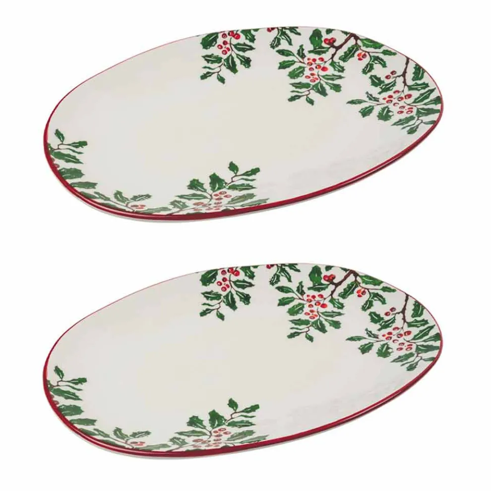 Weihnachtstablett oder ovale Servierteller aus Porzellan 2 Stück - Pungitopo