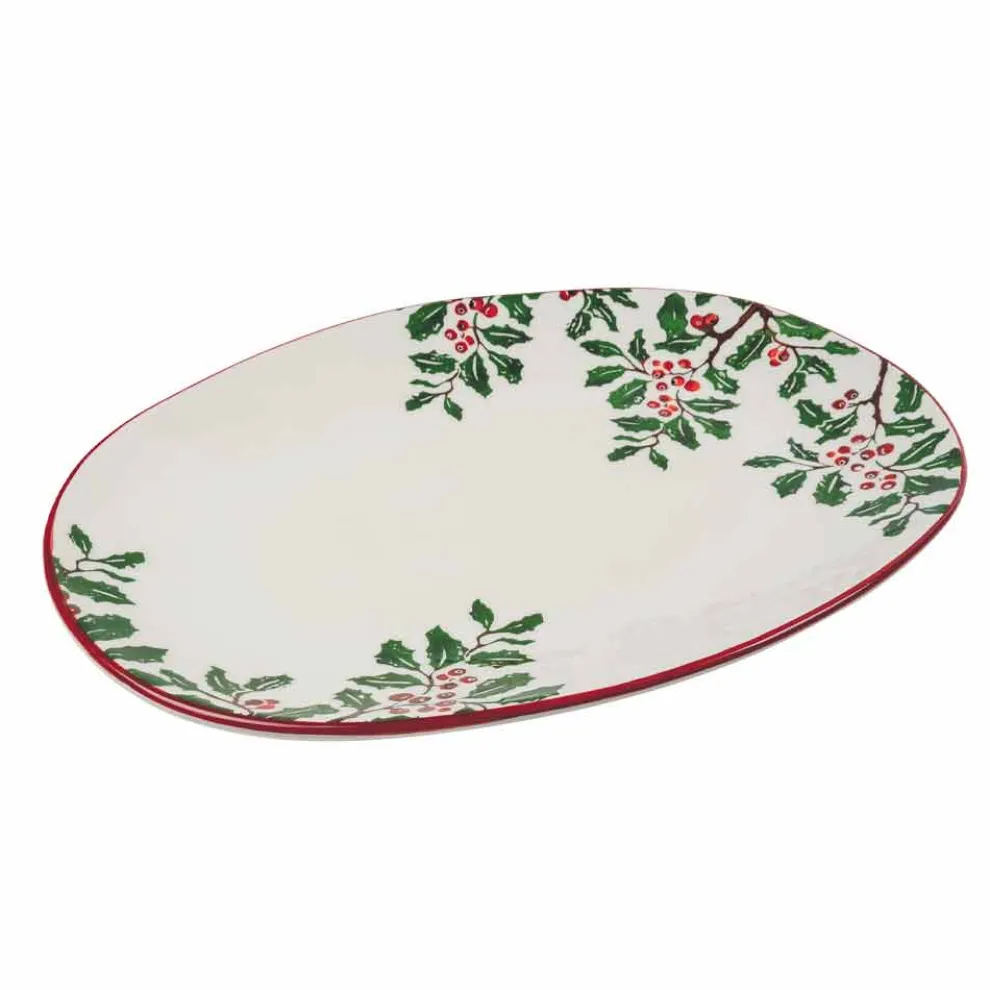 Weihnachtstablett oder ovale Servierteller aus Porzellan 2 Stück - Pungitopo