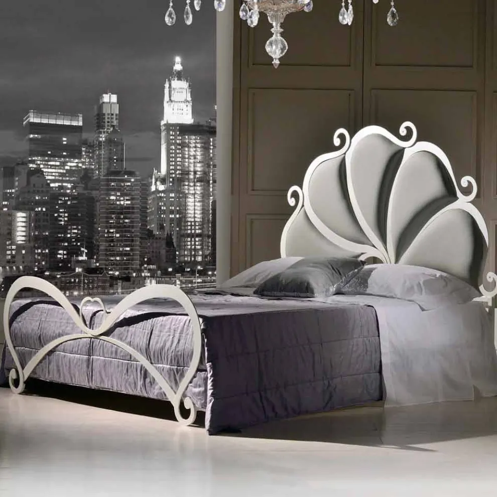 Doppelbett gepolstert 160x190 cm aus Eisen mit Kristall Kimberly