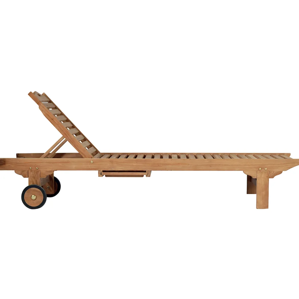 Teak-Gartenliege mit abnehmbarem Tisch und Rädern - Oasi