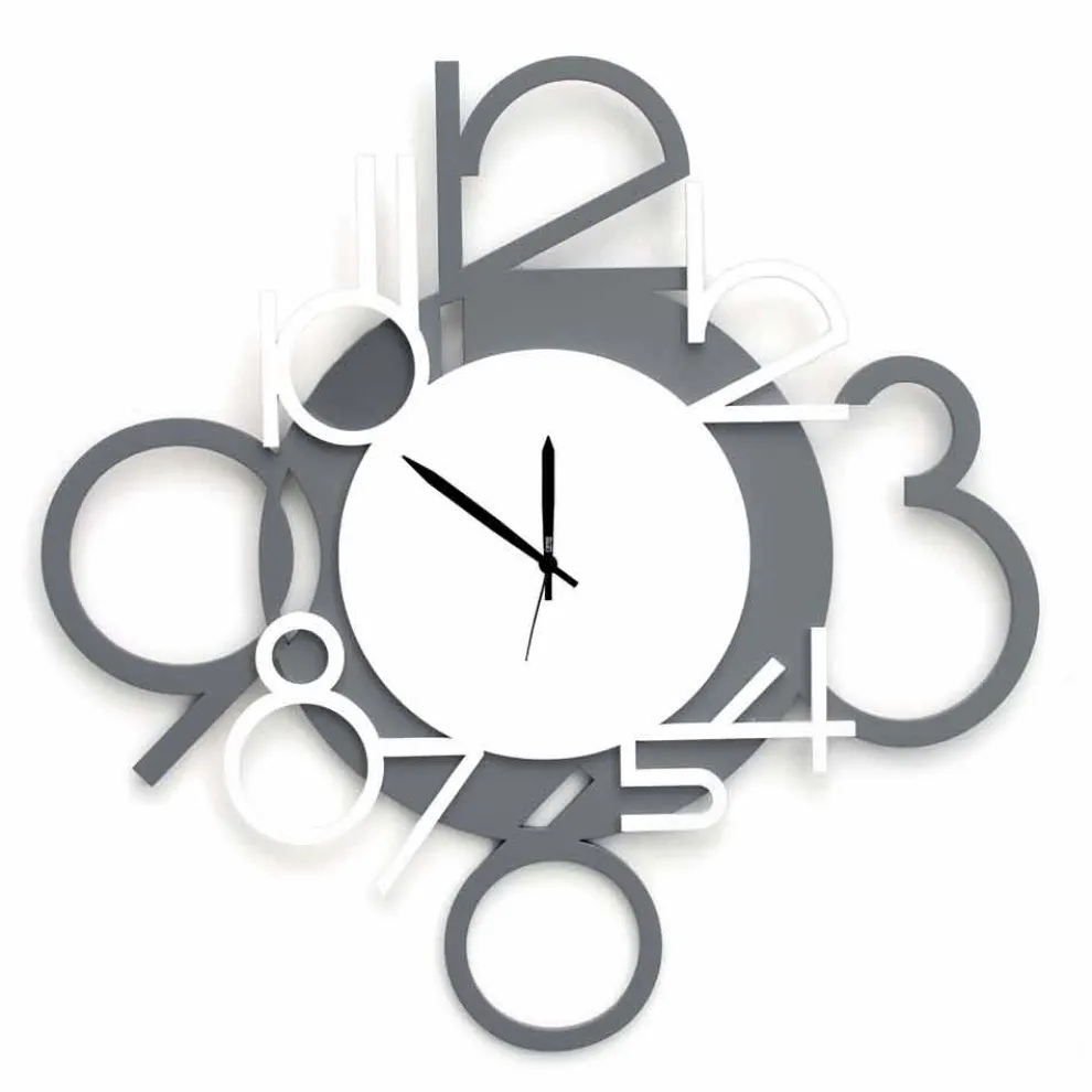 Große und moderne Design Wanduhr in weißem und grauem Holz - Ziffer