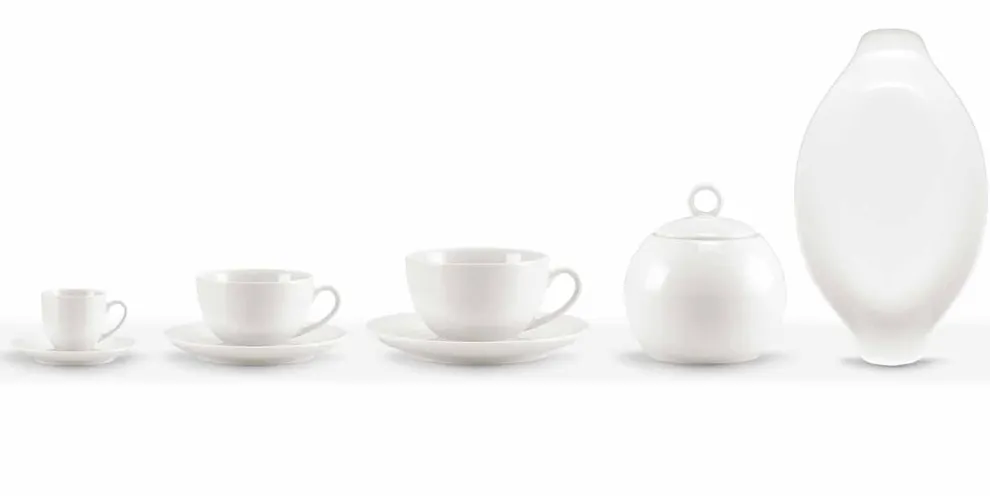 Set mit 18 Kaffee- und Teetassen mit Zuckerdose und Porzellantablett - Luzern