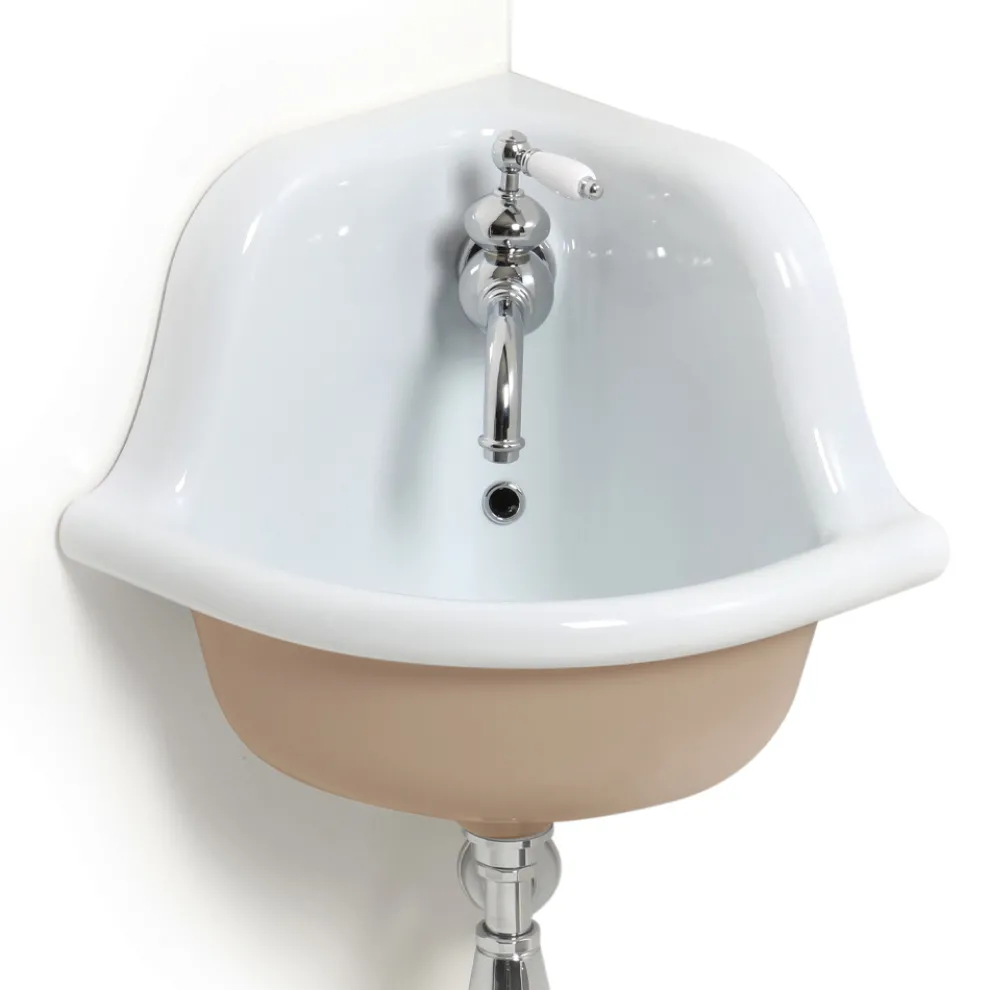 Eckiges Wandwaschbecken aus weißer und farbiger Keramik 42 cm - Angelino