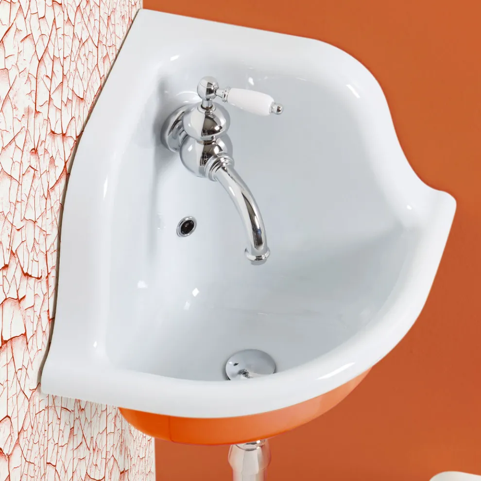 Eckiges Wandwaschbecken aus weißer und farbiger Keramik 42 cm - Angelino