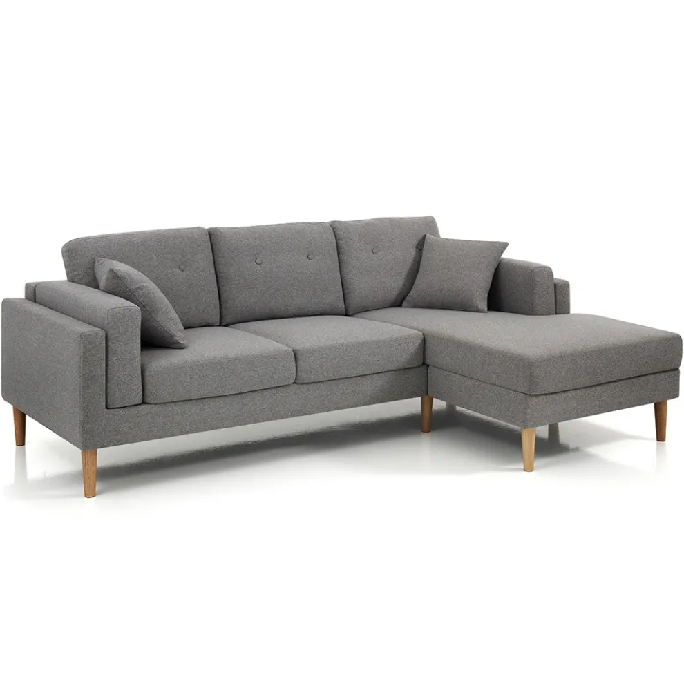 Ecksofa aus Stoff und Holz – Germanium