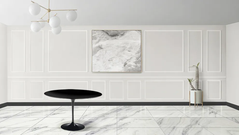 Eero Saarinen H 74 Runder Tulpentisch aus schwarzem Flüssiglaminat Made in Italy - Scharlachrot