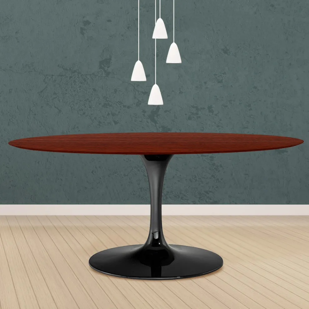 Eero Saarinen Tulip Tisch H 74 Oval in Palisander gebeizt Eiche Made in Italy - Scharlachrot