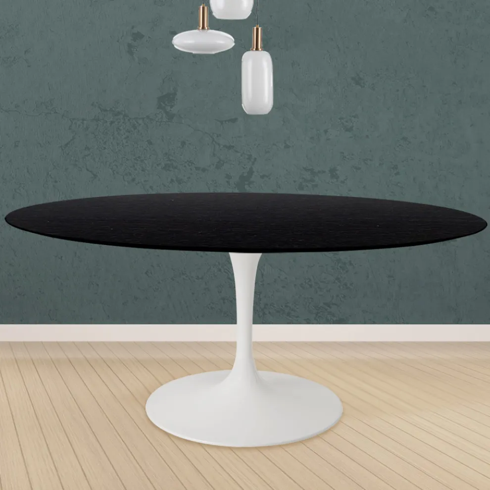 Eero Saarinen Tulip Tisch H 74 Rund aus schwarz gebeizter Eiche Made in Italy - Scharlachrot