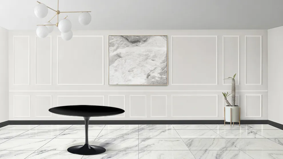 Eero Saarinen Tulip Tisch H 74 mit schwarzer MDF-Platte aus Flüssiglaminat - Scharlachrot