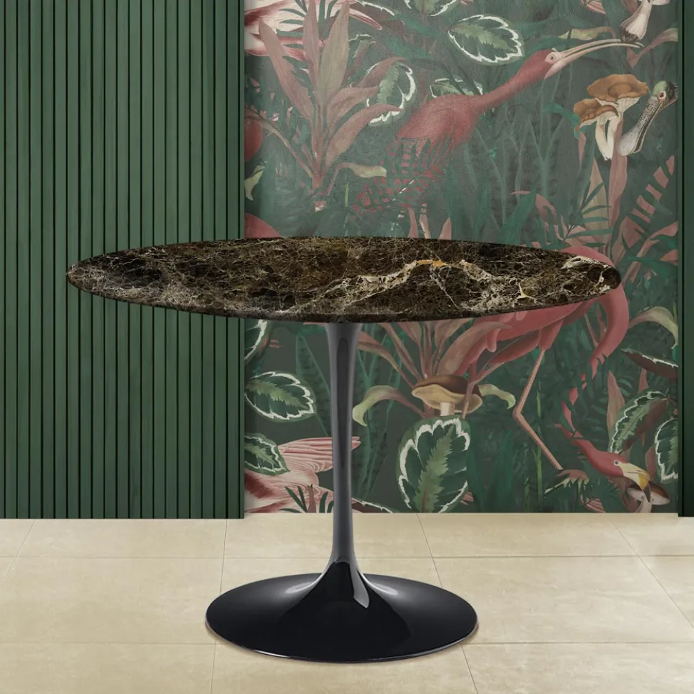 Eero Saarinen Tulip Tisch H 74 Rund aus dunklem Emperador-Marmor Made in Italy - Scharlachrot