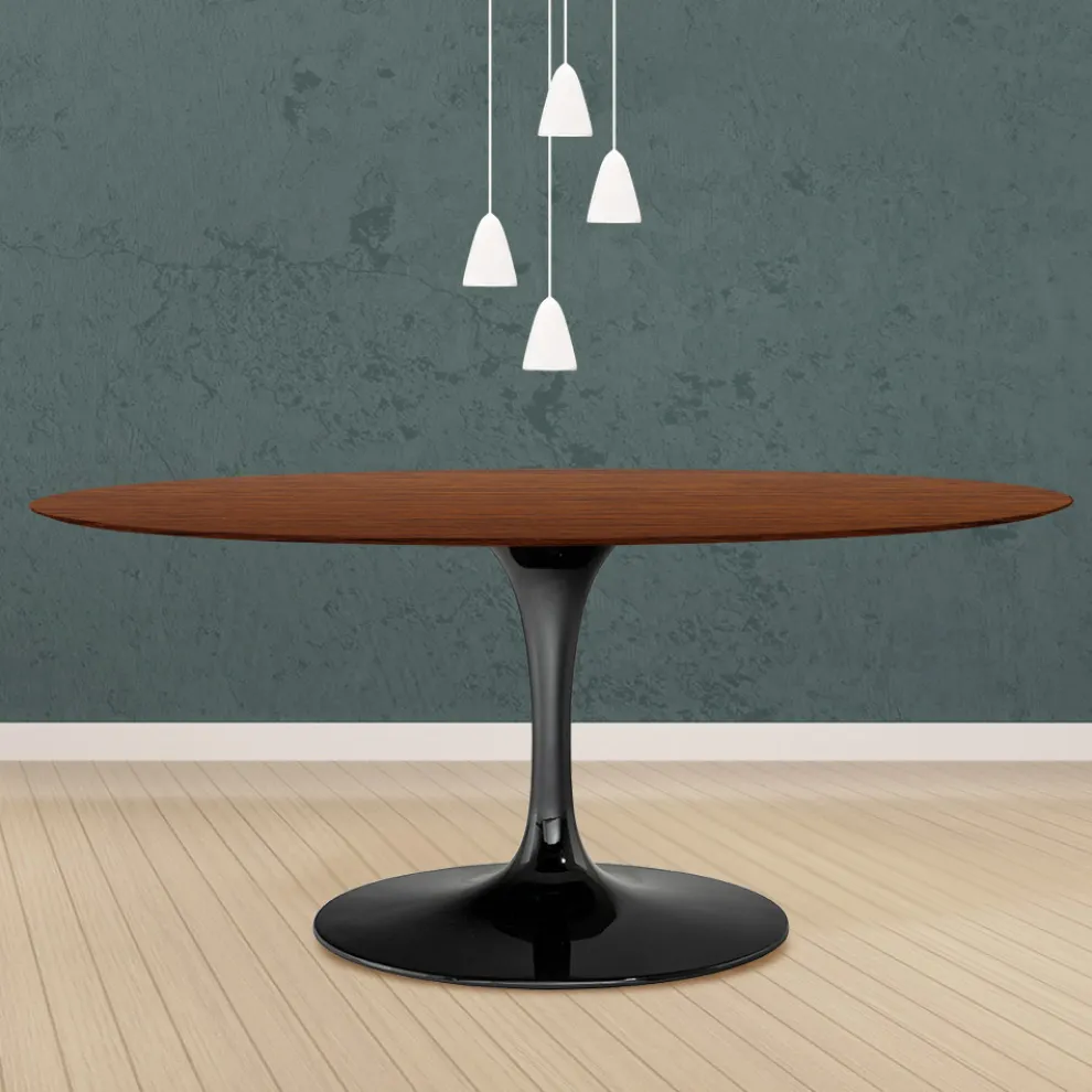 Eero Saarinen Tulip Tisch H 74 Oval in Eiche dunkel nussbaum gebeizt Made in Italy - Scharlachrot